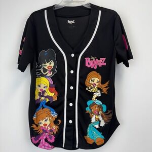 Bratz Graphic Baseball Jersey Top Black Button Front Cartoon Tee Medium